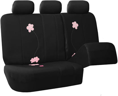 FH Group Full Set Cloth Car Seat Covers, Universal Fit, Low Back Front Seat Covers, Airbag Compatible, Split Bench Rear Seat, Washable Seat Cover For SUV, Sedan, Van, Black