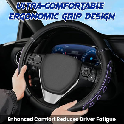 Ventilated Heart-Shaped Steering Wheel Cover with Anti-Slip Leather Grip. Compatible with Ford, Toyota, Honda, Nissan, and Chevrolet Vehicles for 14.5-15.2 inch Round Steering Wheels.