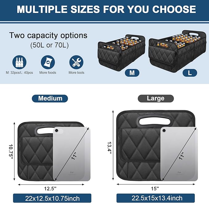 Deosk Car Trunk Organizer for SUV, Car Organizers and Storage with Reinforced Handles, Car Accessories for Women/Men 50LWaterproof Polyester Trunk Organizer, Black