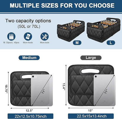 Deosk Car Trunk Organizer for SUV, Car Organizers and Storage with Reinforced Handles, Car Accessories for Women/Men 50LWaterproof Polyester Trunk Organizer, Black