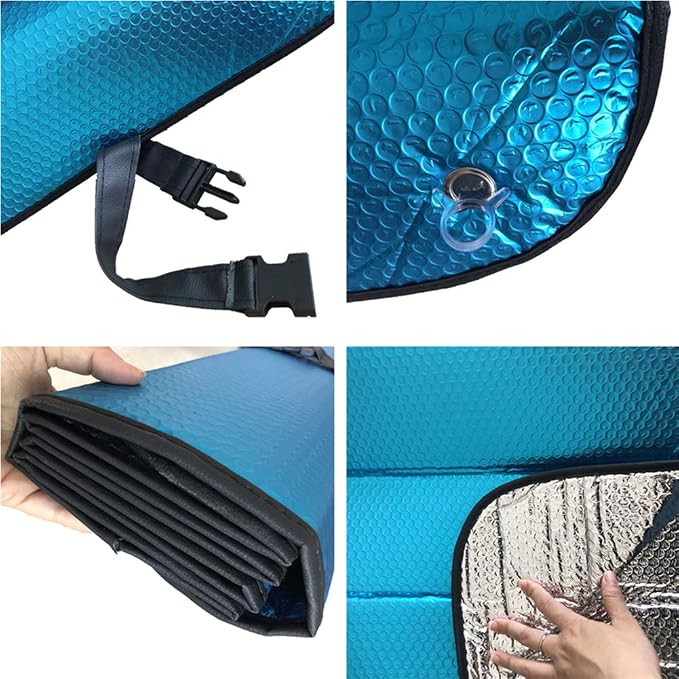 GWUSKDT Car Sun Shade, Sun Protector,Foldable Front Window Shade-Thicken 5-Layer Bubble for Auto Windshield UV Protection and Heat Reflector 58"x 27.5" (Blue)