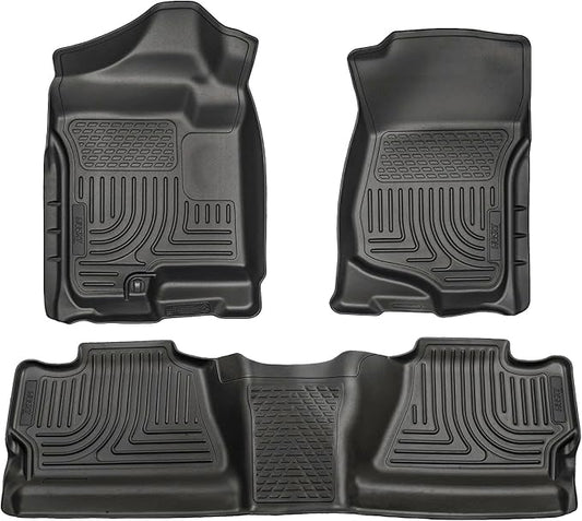 Husky Liners Weatherbeater Floor Mats | Fits 2007 - 2013 Chevrolet Silverado & GMC Sierra 1500; 2007-2014 Silverado/Sierra 2500/3500 Crew Cab (Footwell Coverage) | Front & 2nd Row, 3-pc Black - 98201