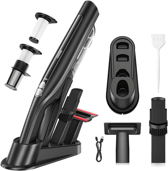 Cordless Handheld Vacuum,24KPA Powerful Hand Held Vacuum,Portable Rechargeable Car Vacuum Cleaner with Brushless Motor,Charging Dock and Washable Filter for Car,Home,Office,Pet Pair,Black
