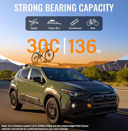 300lbs Lockable Roof Rack Cross Bars Fit for Subaru Crosstrek Wilderness 2024 2025 2026, Aluminum Heavy Duty Roof Rails Crossbar for Rooftop Cargo Bars Luggage Bike Kayak Snowboard Racks