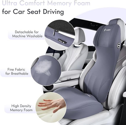 FLORICH Ergonomic Car Seat Cushion and 2-in-1 Lumbar Support Pillow Headrest Memory Foam Car Cushion Back Support Neck Pillow Driving Lumbar Seat Cushion for Truck Driver Sciatica Pain Relief, Blue