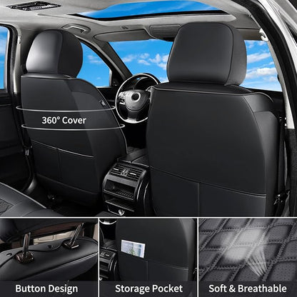 Huidasource Ford Seat Covers, Leather Pickup Seat Cushion Cover Fit for 2015-2025 Ford F150 SuperCrew & 2017-2025 F250 F350 F450 Super Duty Crew Cab XL XLT Lariat King Ranch Platinum(Full Set/Black)