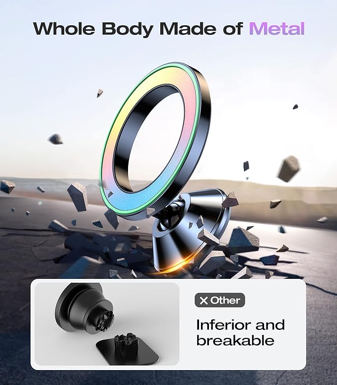 VICSEED Fit for MagSafe Car Mount [Colorful Gradient] Magnetic Phone Holder for Car Dashboard [Lasting & Never Fall] All Metal Sturdy Phone Mount for Car Dash Fit iPhone 16 Pro Max 15 14 13 12 Samsung
