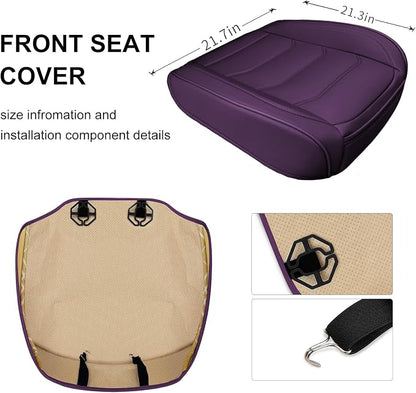 BOPUOVRE Car Seat Cover for Luxury & Comfort - PU Leather, Anti-Slip, Full Wrap Protection with Storage Pocket for Bottom Cushion - Universal Fit for 95% of Vehicles (Purple,1 Piece)