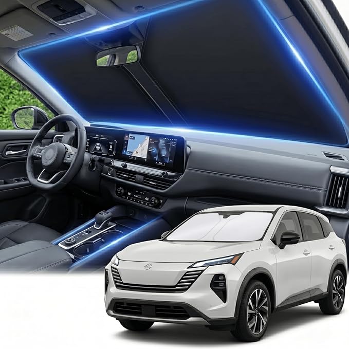 Windshield Sun Shade for Nissan Kicks 2025 2026 Sunshade Front Window Shade Custom Fit Kicks Accessories Sun Visor Foldable Shade Blocks UV Rays Accessories