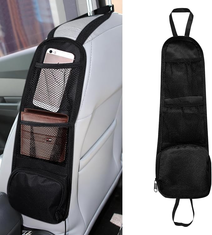 Car Seat Side Organizer, Seat Side Storage Pocket, Multifunctional Mesh Net Pocket, Car Multi-Pockets Backseat Organizer Side Hanging Bag for Storage Coins, Cell Phones, Glasses (Black, 1PCS)