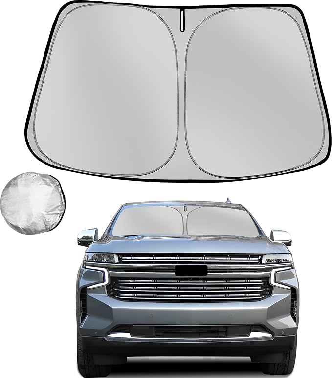 Windshield Sun Shade for 2021-2025 2026 Che-vrolet/Chevy Tahoe Foldable Sun Sunshade for Car Front Window Blocks UV Rays and Heat Automotive Interior Protector Custom Fit Accessories