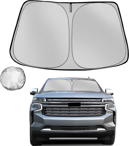 Windshield Sun Shade for 2021-2025 2026 Che-vrolet/Chevy Tahoe Foldable Sun Sunshade for Car Front Window Blocks UV Rays and Heat Automotive Interior Protector Custom Fit Accessories