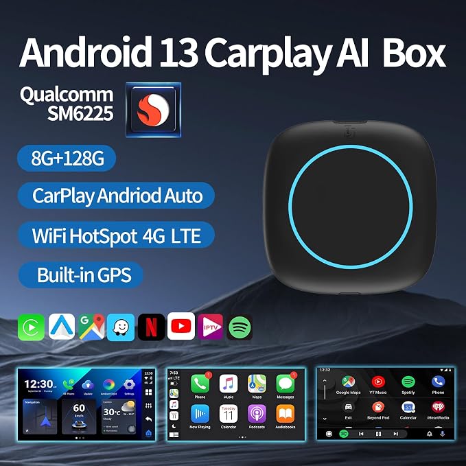 Wireless Carplay Adapter, Android Auto Adapter Plug and Play 2025 AI Box Carplay Support TF Card and SIM, Mini Car Play Video Box for Car Wired to Wireless Support Original Control