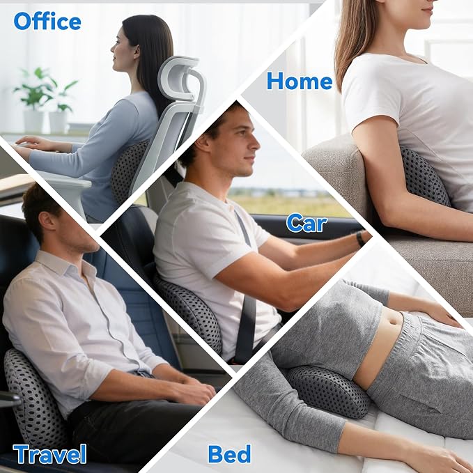 Lumbar Support Pillow, Memory Foam Lumbar Pillow for Office Chair and Car Seat, Back Pillow for Lower Back Pain Relief, Back Support Pillow for Sitting, Driving, Traveling (Light Gray)