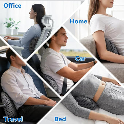 Lumbar Support Pillow, Memory Foam Lumbar Pillow for Office Chair and Car Seat, Back Pillow for Lower Back Pain Relief, Back Support Pillow for Sitting, Driving, Traveling (Light Gray)
