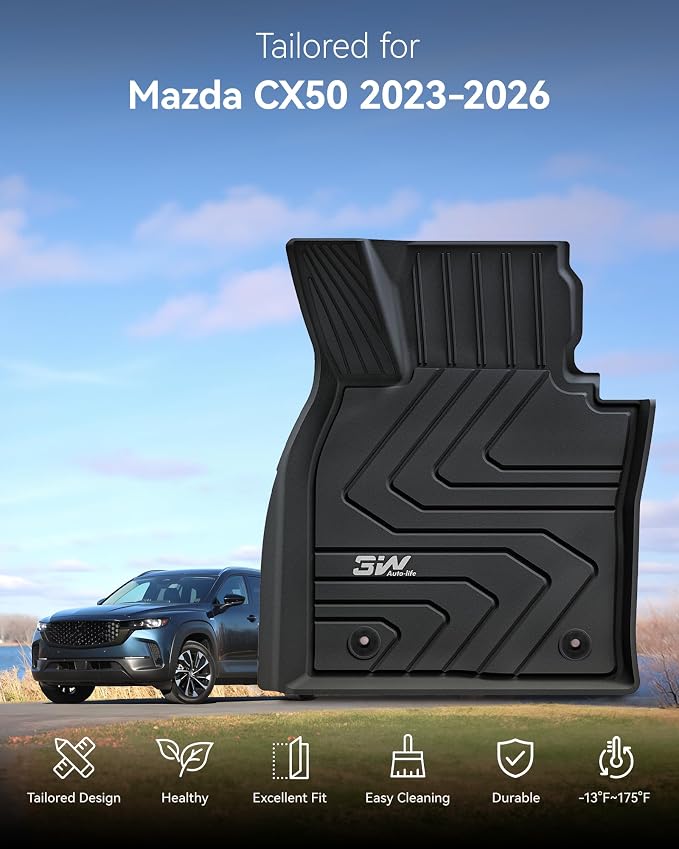 3W Floor Mats Fit Mazda CX-50 2023-2026 (Not for Hybrid), TPE All Weather Liner 1st & 2nd Row CX 50 Accessories All Season Guard Odorless Anti-Slip Floor Mats Black