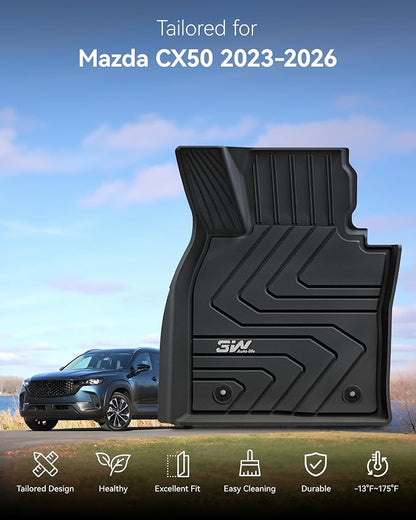 3W Floor Mats Fit Mazda CX-50 2023-2026 (Not for Hybrid), TPE All Weather Liner 1st & 2nd Row CX 50 Accessories All Season Guard Odorless Anti-Slip Floor Mats Black