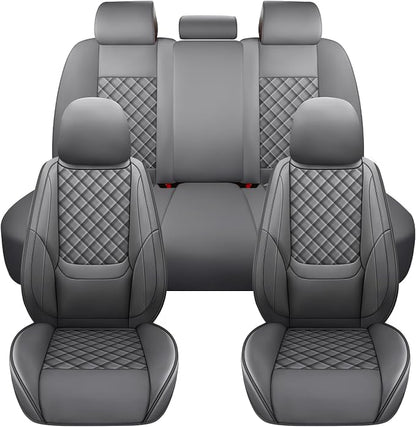 Full Coverage Leather Car Seat Covers Full Set,Waterproof Seat Covers for Cars,SUVs Trucks, Car Seat Cushion,Car Seat Protector with 5 Seats (Grey, Full Set(Front and Rear-5 Seats))