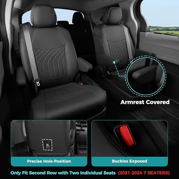 Customized for Toyota Sienna Seat Covers 2021-2026 Sienna 7 Seats 3 Row, Leather Car Seat Covers Waterproof Seat Covers Full Set for Cars, Car Seat Protectors, Airbag Compatible(Black)