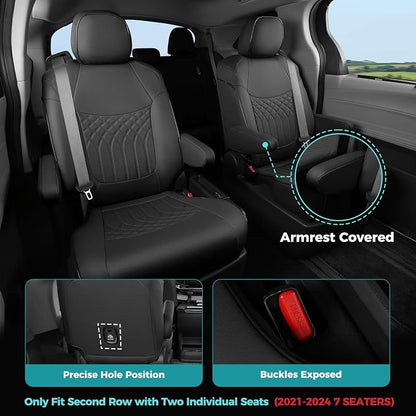 Customized for Toyota Sienna Seat Covers 2021-2026 Sienna 7 Seats 3 Row, Leather Car Seat Covers Waterproof Seat Covers Full Set for Cars, Car Seat Protectors, Airbag Compatible(Black)
