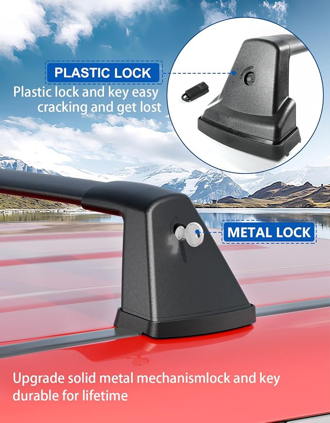 Wonderdriver Lockable 220lbs Roof Rack Cross Bars Compatible with Kia Soul 2020-2026 (Without Side Rails),Heavy Duty Aluminum Roof Rails Crossbars Cargo Canoe Black Rooftop Cargo