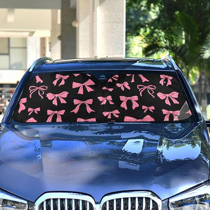 Windshield Sun Shade Pink Bow Front Window Block UV Shades Visor Reflective Retractable for Car SUV Trucks