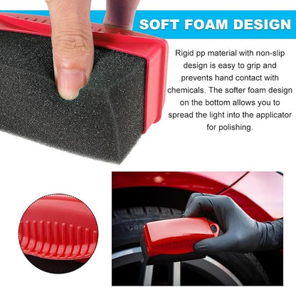 Yourkar 2 PCS Tire Shine Applicator, Flat Dressing Waxing Sponge Pads With Lid Cover, Reusable Polishing Cleaning Foam Applicators With Rectangular Box, Car Accessories (Red)