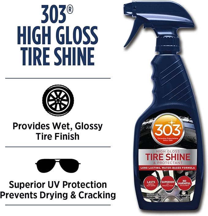 303 Products High Gloss Tire Shine And Protectant - Long Lasting, Water Based Formula - Lasts For Weeks - No Harmful Silicones - Lasts Weeks Not Days, 16 fl. oz. (30395CSR) Packaging May Vary
