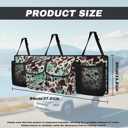 Hanging Car Back Seat Organizer Mint Black Brown Cow Spots Car Backseat Trunk Organizer for Grocery Cargo Storage Bag