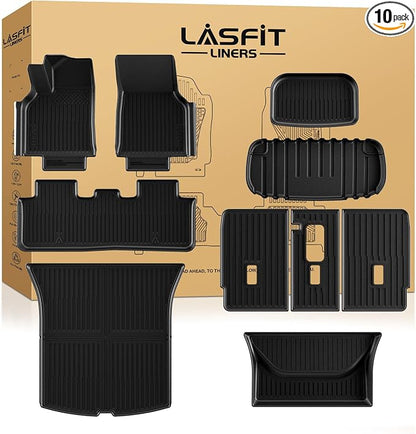 LASFIT 10PCS Floor Mats for Tesla Model Y Juniper 2025 2026 (Only Fit Standard Range), TPE Custom Fit All Weather Model Y Juniper Accessories with Cargo Mat Trunk Mats Full Set