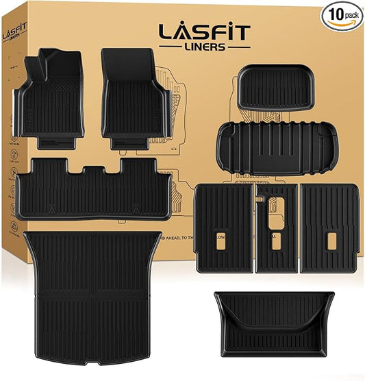 LASFIT 10PCS Floor Mats for Tesla Model Y Juniper 2025 2026 (Only Fit Standard Range), TPE Custom Fit All Weather Model Y Juniper Accessories with Cargo Mat Trunk Mats Full Set