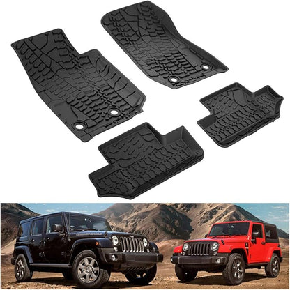 KIWI MASTER Floor Mats for 2014-2017 Jeep Wrangler JK 2-Door, Custom Fit All Weather Car Mats, Heavy Duty TPE Floor Liners, Front & Rear 2 Row, Black