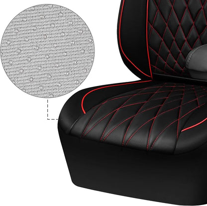 CAR PASS Piping Luxury PU Leather Two Front Car Seat Covers, Waterproof Anti Slip Seat Covers Compatible with Front Seat Armrests,Universal Fit for Suvs,Vans,Trucks,Airbag Compatible(Black and Red)