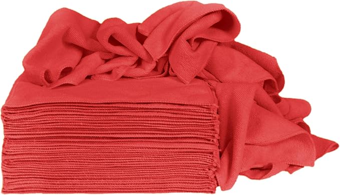 CleanAide 300 GSM Ultra Absorbent Microfiber Cleaning Towels for Kitchen, Car, and Home, Reusable Lint-Free Cloths, Scratch-Free, Streak-Free, Wet or Dry Cleaning, 12x12 in, 50-Pack, Red