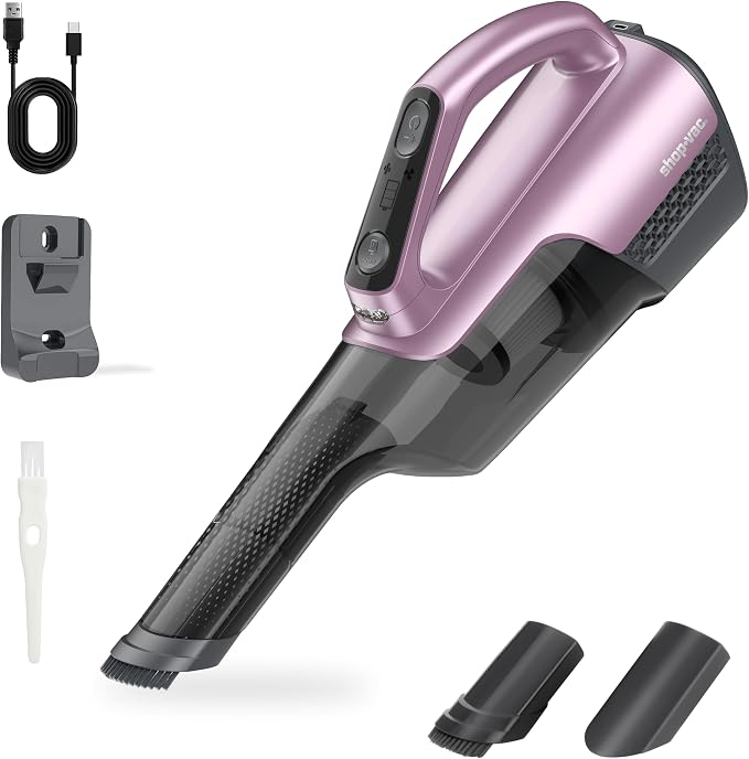 Shop-Vac S2 12V Handheld Vacuum Cordless, Dual-Speed Powerful Portable Car Vacuum Rechargeable, Wall-Mounted Lightweight Hand Vacuum for Home & Car, LED Light, HEPA Filter, Purple
