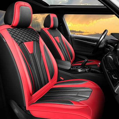 Fit Renegade Car Seat Covers for Jeep Renegade 2015-2024 -Full Set Premium Leather, Waterproof & Breathable，All-Weather Seat Cushion Protecto & Airbag Compatible, 5 Seats Red & Black
