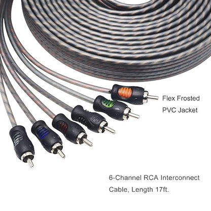RECOIL RCI617 99.99% Oxygen Free Copper 17ft 6-Channel RCA Audio Cable, Twisted Pair with Noise Reduction