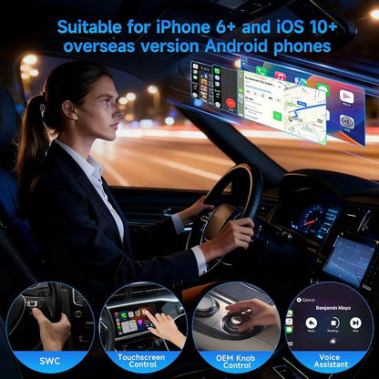 3 in 1 Mini Wireless CarPlay Adapter for iPhone,Carplay＆Android Auto＆Airplay (No Mirrorlink), iOS10+＆Android 11, Bluetooth 5.0,USB/Type-C,Plug & Play,5G-WiFi(Black)