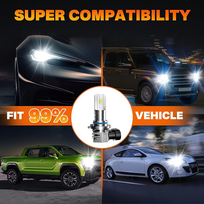 RCJ 9005/HB3 9006/HB4 LED Fog Light Bulbs Combo, 32000LM Super Bright, 6000K Cool White with Cooling Fan, 1:1 Mini Size Design, Plug-N-Play, Pack of 4