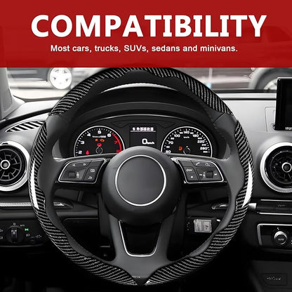 3pcs Universal Carbon Fiber Steering Wheel Cover - Anti-Slip & Segmented Design, Universal 99% Durable Steering Wheel Protector for Men and Women, Car Interior Accessory (Black)
