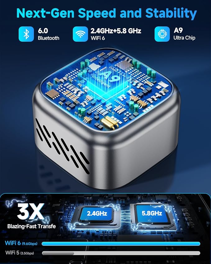 Blue 2026 Upgraded Wireless CarPlay & Android Auto Adapter, Compact Mini Build for Clutter-Free Cabin, Supports iOS 12+ & Android 11+ on 2016+ Models
