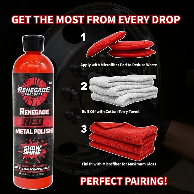 Renegade Products Red Liquid Metal Polish - Metal Polish & Car Scratch Removal, for Use on Chrome, Stainless Steel, & Aluminum, Cleaner & Polish for Cars, Trucks, Bikes