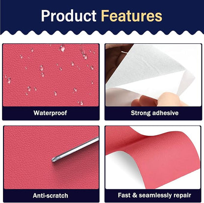 Zenyao Leather Repair Patch Tape - Self Adhesive Leather Repair Kit for Car Seat Furniture, Heavy Duty Vinyl Repair Patch for Couch Sofa, Waterproof Fix for Tears, 16x60 Inch Roll, Hot Pink
