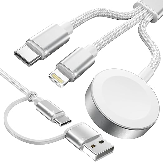 Travel Essentials,3 in 2 USB C Cable for Apple Watch Charger,iPhone Charger,Multi Charging Cable,Cruise Vacation Camping Essentials,Portable for iWatch Series 11-2/Ultra/SE & iPhone 17-12,Car,White