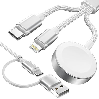 Travel Essentials,3 in 2 USB C Cable for Apple Watch Charger,iPhone Charger,Multi Charging Cable,Cruise Vacation Camping Essentials,Portable for iWatch Series 11-2/Ultra/SE & iPhone 17-12,Car,White