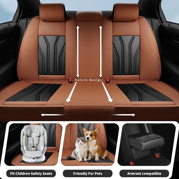 Fit Compass Car Seat Covers for Jeep Compass 2007-2025 2026 -Full Set Premium Leather, Waterproof & Breathable，All-Weather Seat Cushion Protecto & Airbag Compatible, 5 Seats Brown & Black