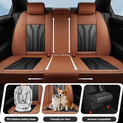 Car Seat Covers Fit for Jeep 5 Seats Grand Cherokee 2007-2025 2026 -Premium Leather, Waterproof & Breathable，All-Weather Seat Cushion Protecto & Airbag Compatible,Full Set Brown & Black