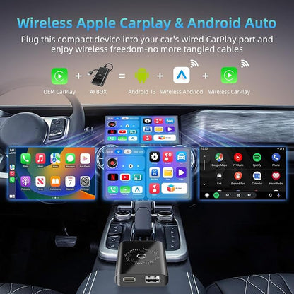 AI Box Wireless CarPlay & Auto Adapter - Plug & Play, Dual-Band WiFi, Bluetooth 5.4, 4K Video Support, Android 13.0 System, Compatible with Factory CarPlay & Android Auto （4GB RAM+32GB ROM）