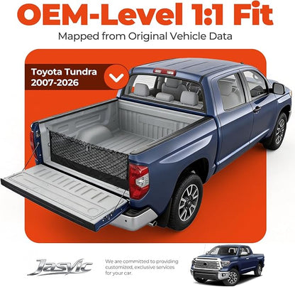 3-Layer Cargo Net for Toyota Tundra 2007-2026, Zoned Storage Truck Bed Net with Foldable Zippered Bottom Bag, Heavy-Duty Cargo Organizer Netting for Camping, Trips & Everyday Use