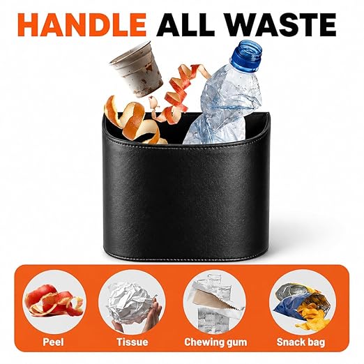 COZILO Leather Car Trash Can – Leakproof & Easy-to-Clean Car Garbage Can for Luxury Cars, SUVs & Trucks | Includes 60 Custom Liners, Secure Hook, Easy Install, Black